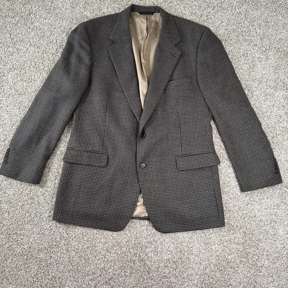 Brooks Brothers Mens 44 RG Houndstooth Worsted Wool 2 Button Sport Coat